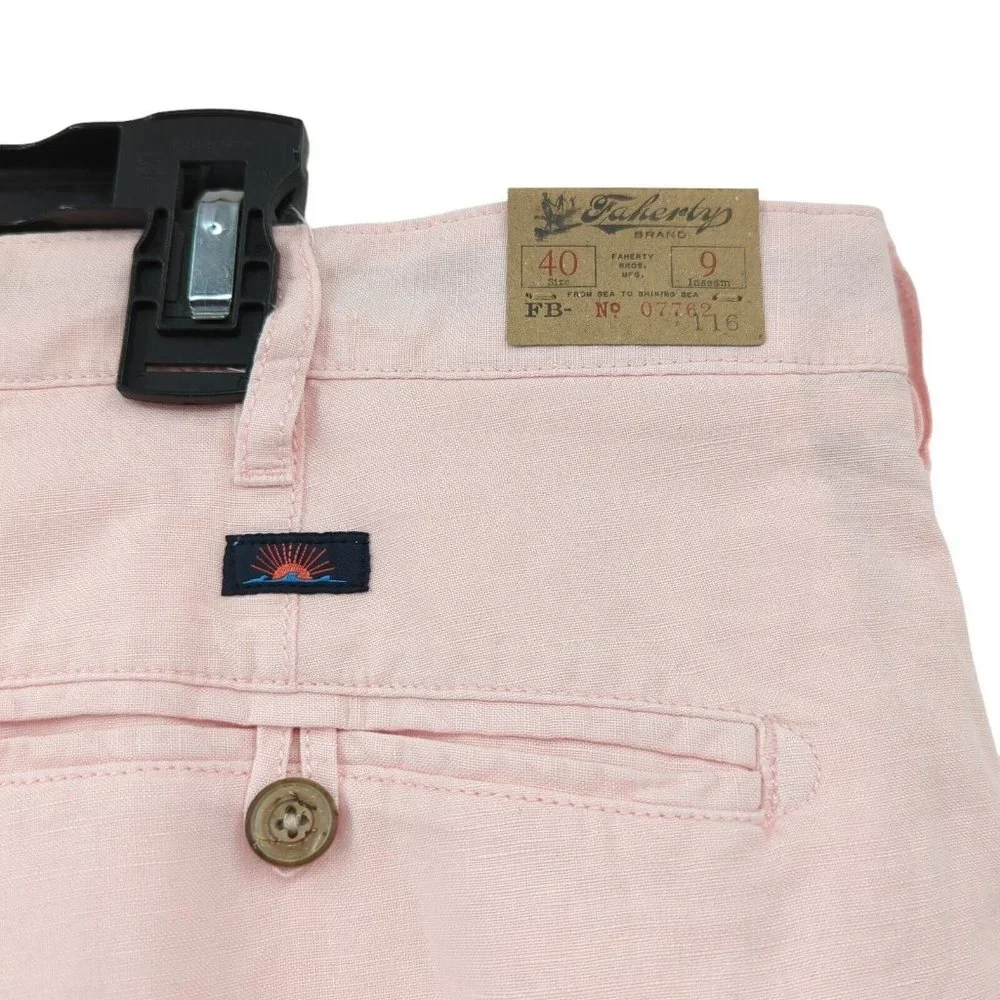 Faherty Men Malibu Chino Shorts Summer Pink Linen Cotton 9 inch Inseam NEW